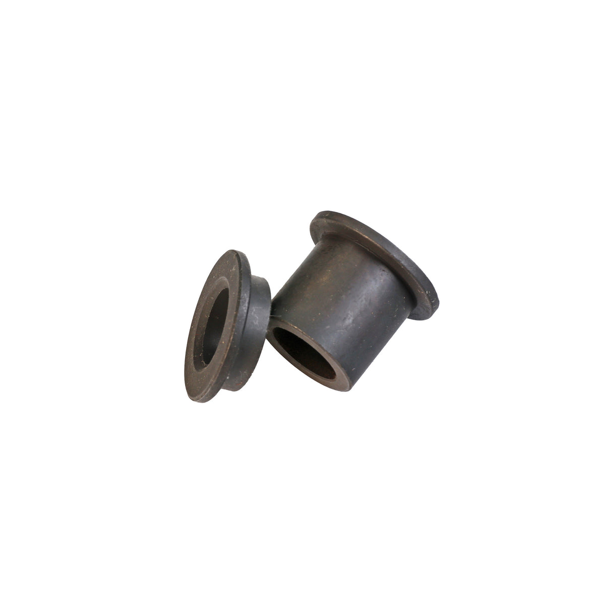 Steel router table guide bushings on white background