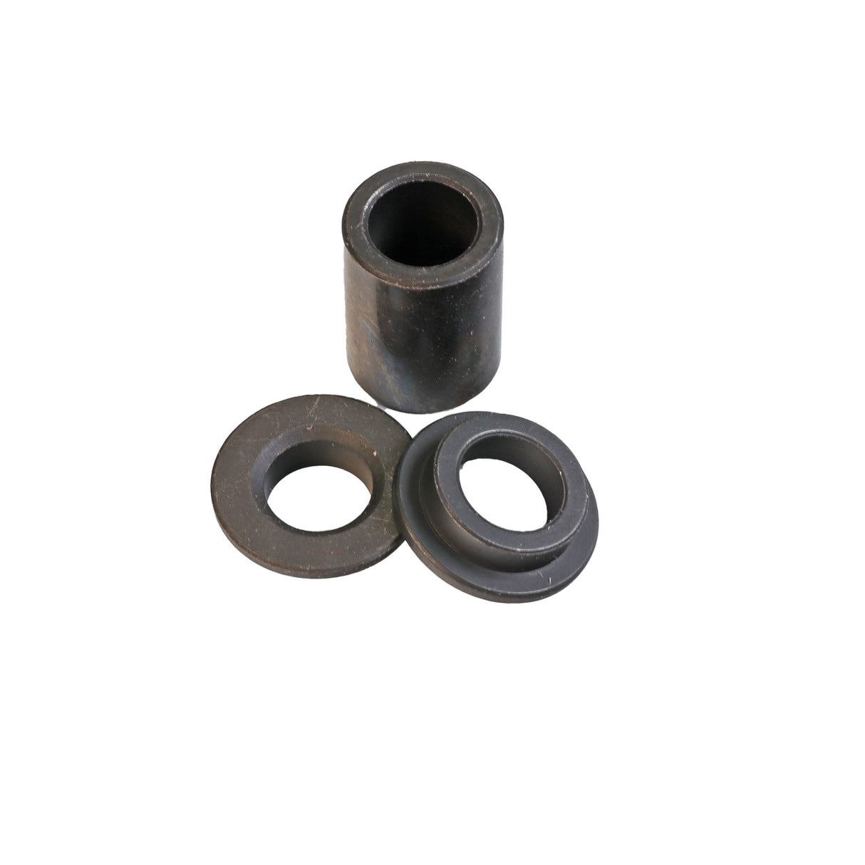 Set of three black router table bushings and inserts for woodworking tools