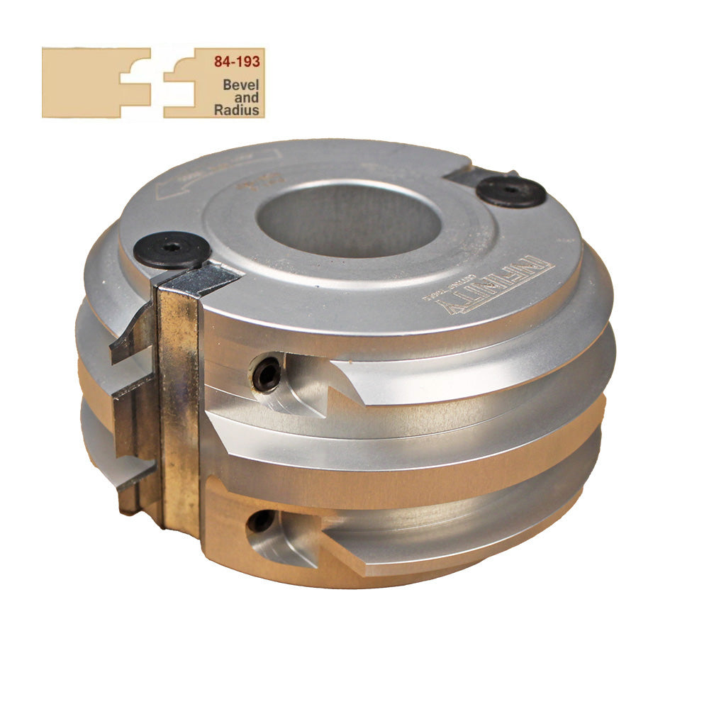 Bevel and radius woodworking cutter head with carbide insert for joinery