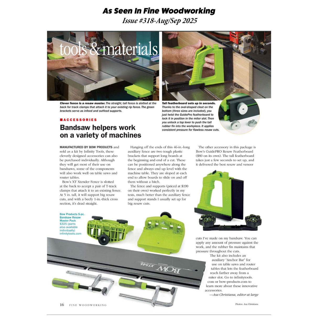 Bandsaw and router table accessories set including tall featherboard and resaw fence for woodworking machines.