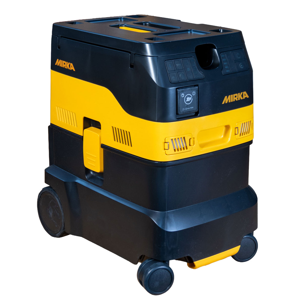 Mirka deros dust collector on a white background.