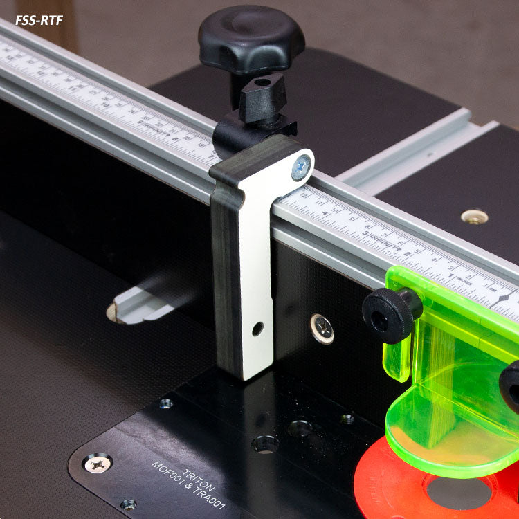 Router table fence with precision measuring scale and safety guard for woodworking