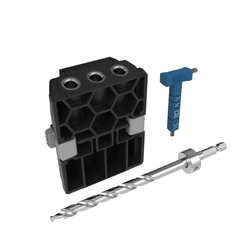 Pocket hole jig kit with drill bit and depth collar for woodworking joinery