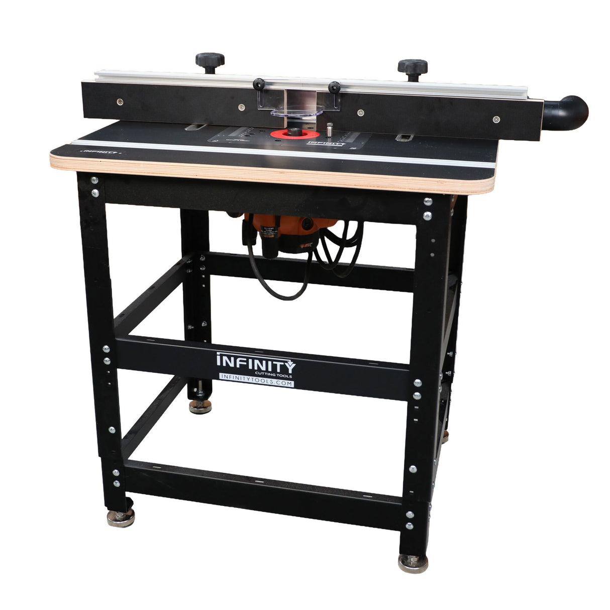 Professional router table package with adjustable fence and sturdy metal frame for woodworking