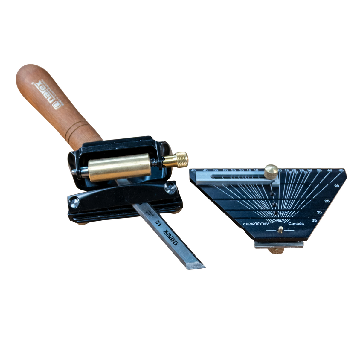 Woodworking honing guide tool with angle gauge for precise chisel sharpening