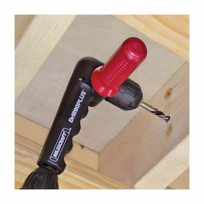 Right angle drill attachment drilling into wood, woodworking tool for tight spaces