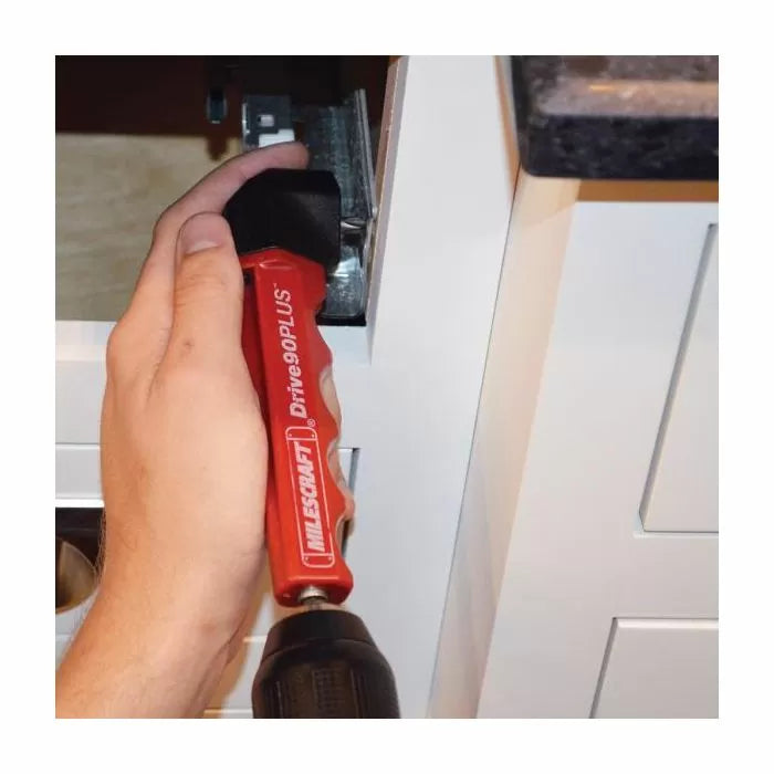 Right angle drill attachment used for woodworking in tight cabinet space