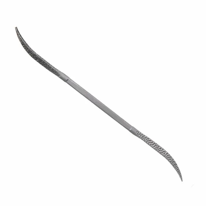 Double-ended curved rasp hand tool for woodworking and shaping projects