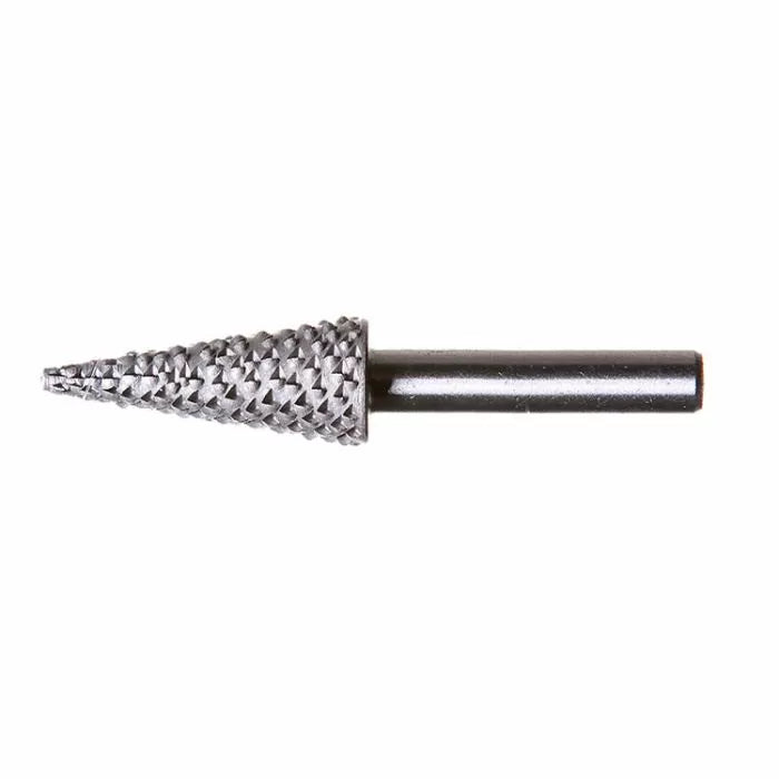 Carbide rotary burr with conical shape for woodworking and metal shaping