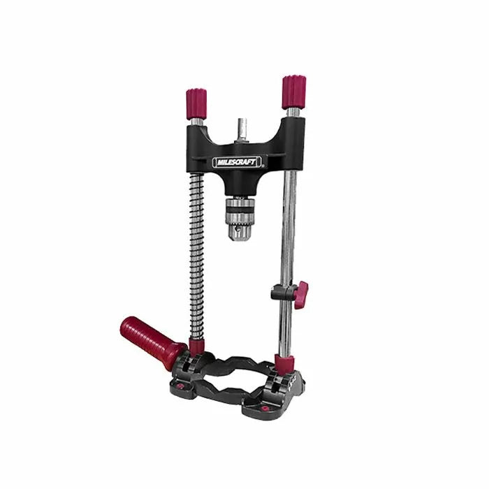 Adjustable drill guide with handles and depth stop for precision woodworking drilling