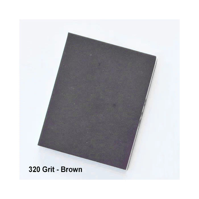 320 grit brown sanding sheet for woodworking on white background
