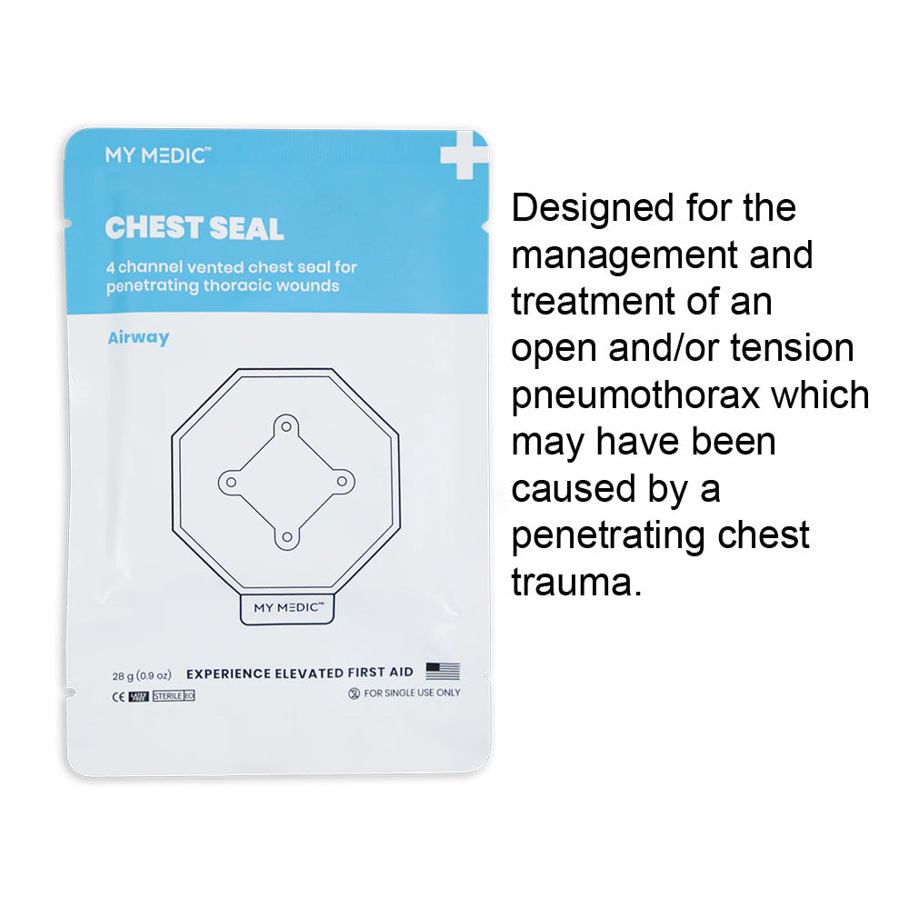 Chest seal vented medical patch packaging for treating thoracic wounds and chest trauma