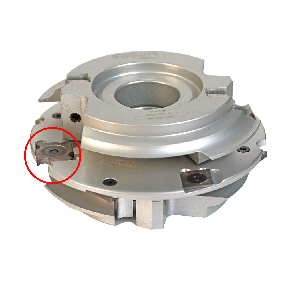 Carbide insert woodworking cutter head with highlighted cutting edge for precision joinery