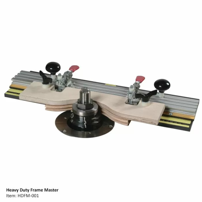 Heavy duty woodworking router jig with clamps and adjustable knobs for precise cutting