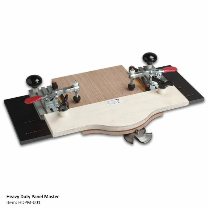 Heavy duty woodworking panel jig with clamps and wooden panel for precision cutting