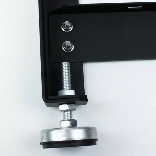Adjustable metal leveling foot with bolts for woodworking table leg support