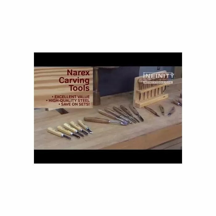 Narex wood carving tools set with high-quality steel handles on a woodworking bench