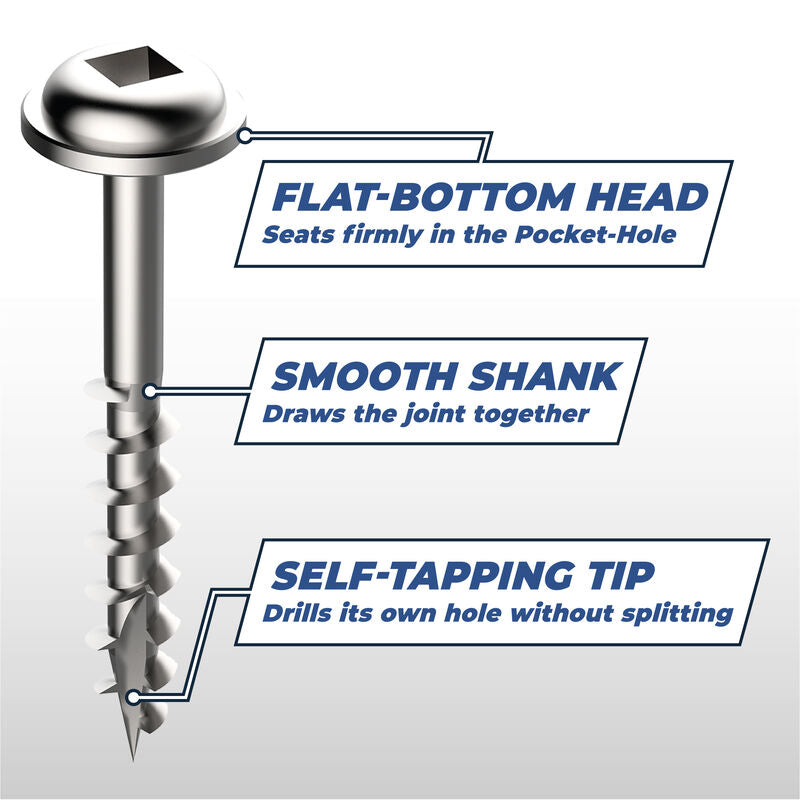 Zinc coarse screw with flat-bottom head, smooth shank, and self-tapping tip for woodworking.