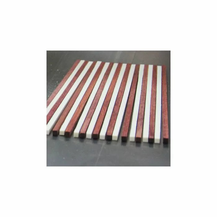 Close-up of alternating wood strips, used for woodworking projects and precision joinery.