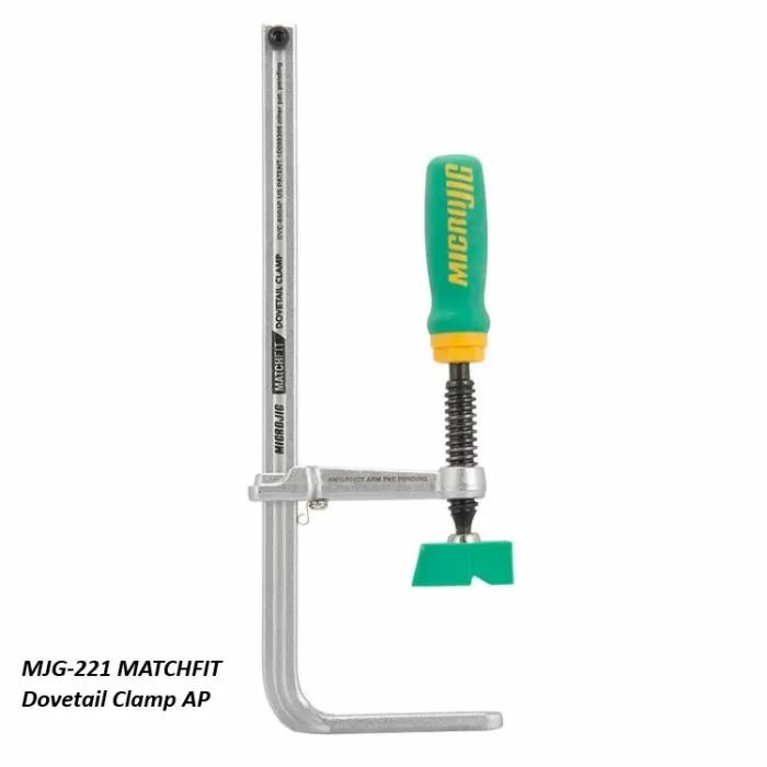 MATCHFIT dovetail clamp AP woodworking tool with green handle and labeled parts