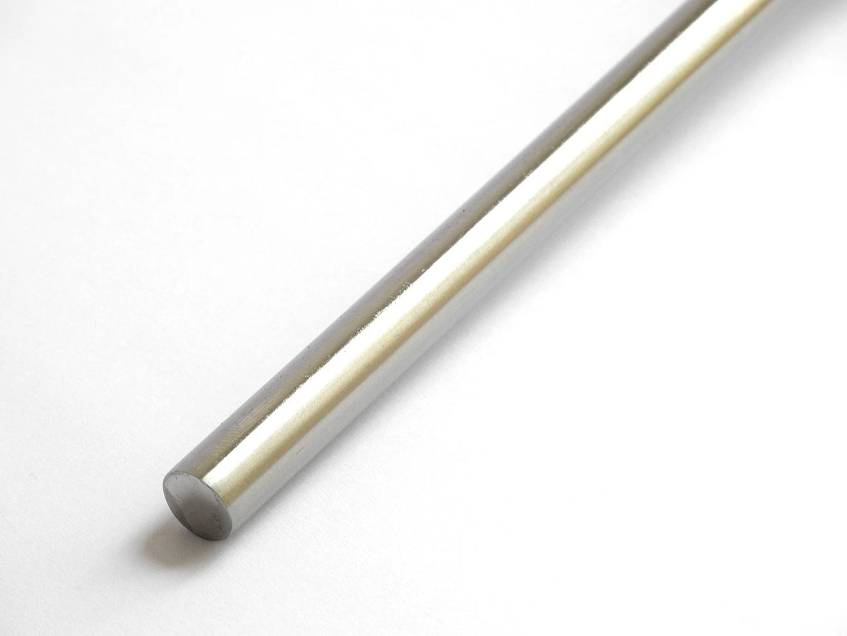 Close-up of the Narex burnisher's polished hardened-steel rod on a white background