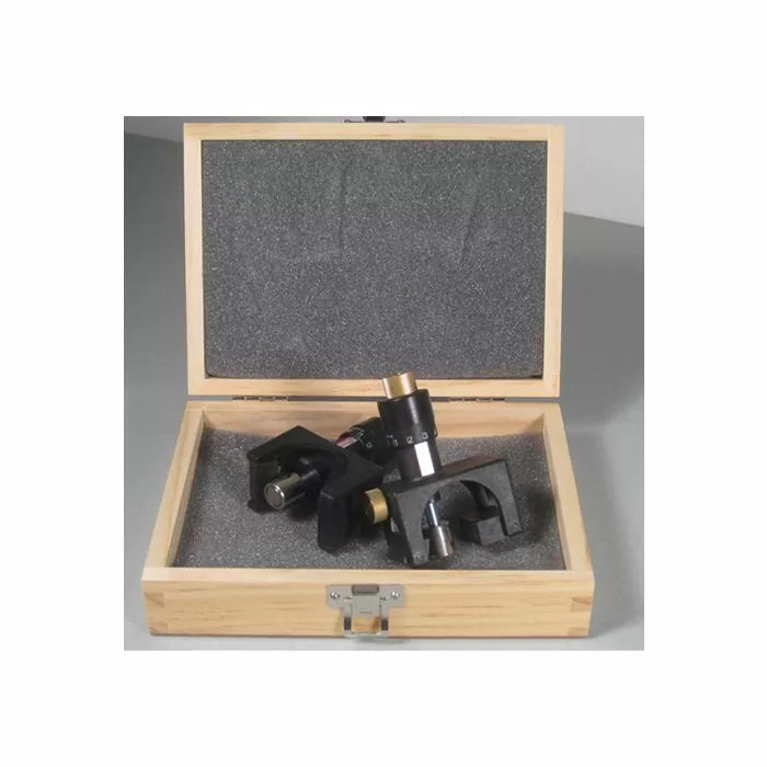 Precision woodworking jig in protective foam-lined wooden case