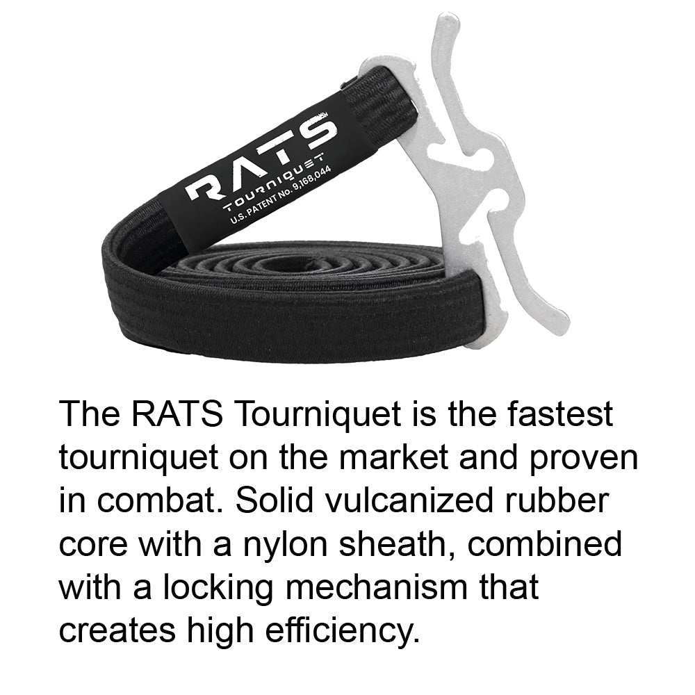 RATS tourniquet with black strap and metal locking mechanism, medical emergency tool.