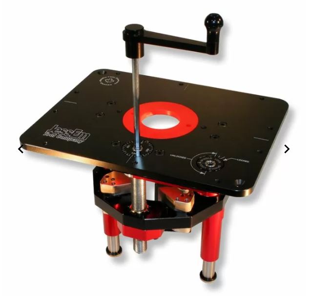 Router table lift system with adjustment crank, precision woodworking tool