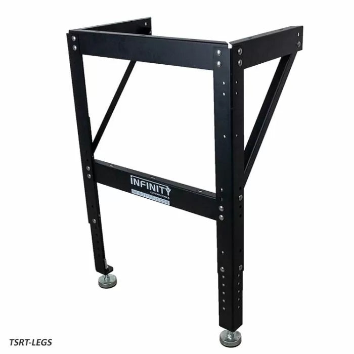 Adjustable metal router table stand frame with leveling feet for woodworking