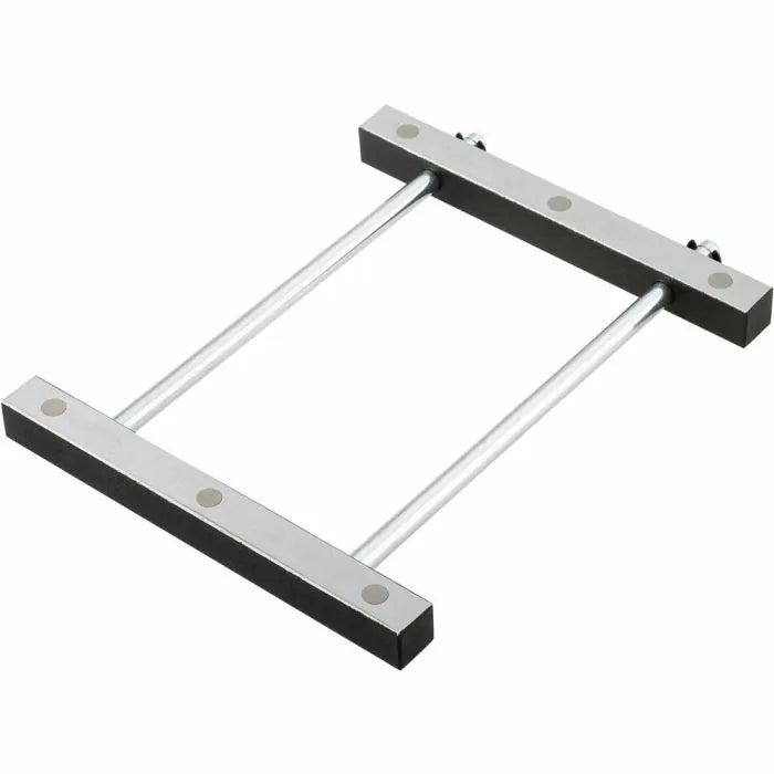 Honing guide for sharpening woodworking chisels, features two metal bars and clamp mechanism