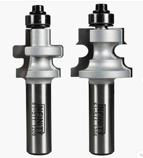 Two Infinity router bits with bearings for cutting flooring profiles