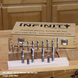 16-piece router bit set for Leigh D4R PRO in wood case, woodworking tool display