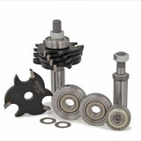 Stacked dado router bit set with bearings and spacers for woodworking precision cuts