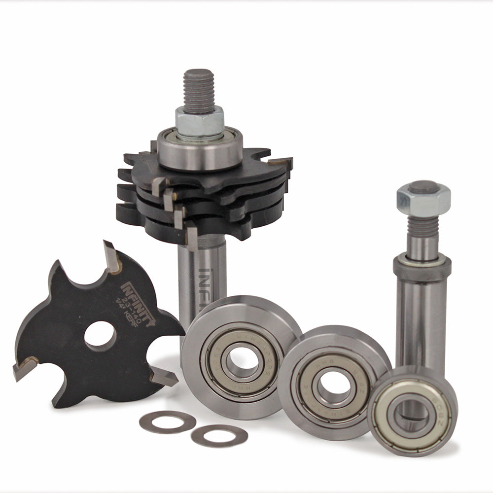 Woodworking slot cutter router bits and bearings set for precision joinery