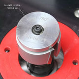 Close-up of 1.750 inch router bit in router table, showing circlip installation direction.