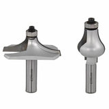 Two silver woodworking router bits with bearings for precise edge cutting and shaping