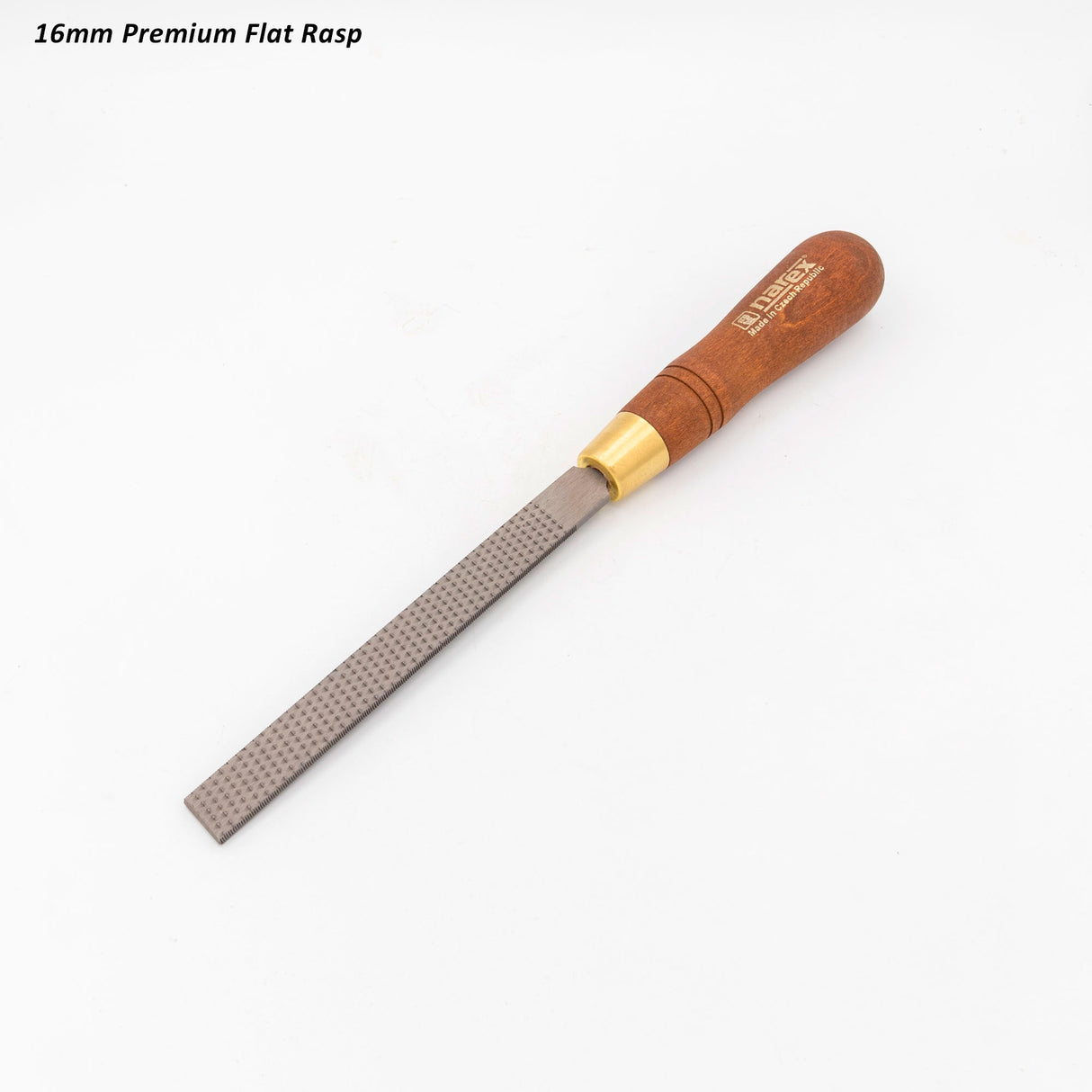 16mm premium flat rasp with wooden handle for woodworking on white background