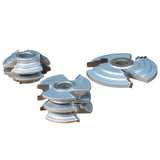 Carbide-tipped shaper cutter set for woodworking doors on white background