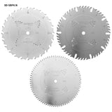 Three circular saw blades on a white background