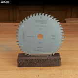 Track Master circular saw blade with 48 teeth on wooden stand, woodworking tool