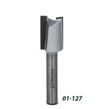 Carbide woodworking router bit with straight cutting edge and 01-127 marking