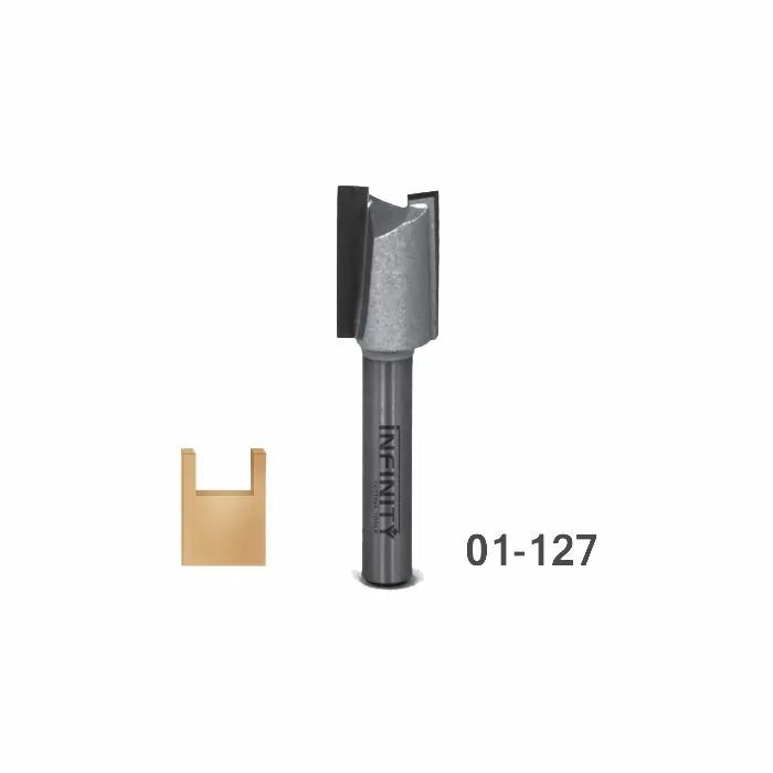 Carbide-tipped straight router bit with slot cutting profile and code 01-127