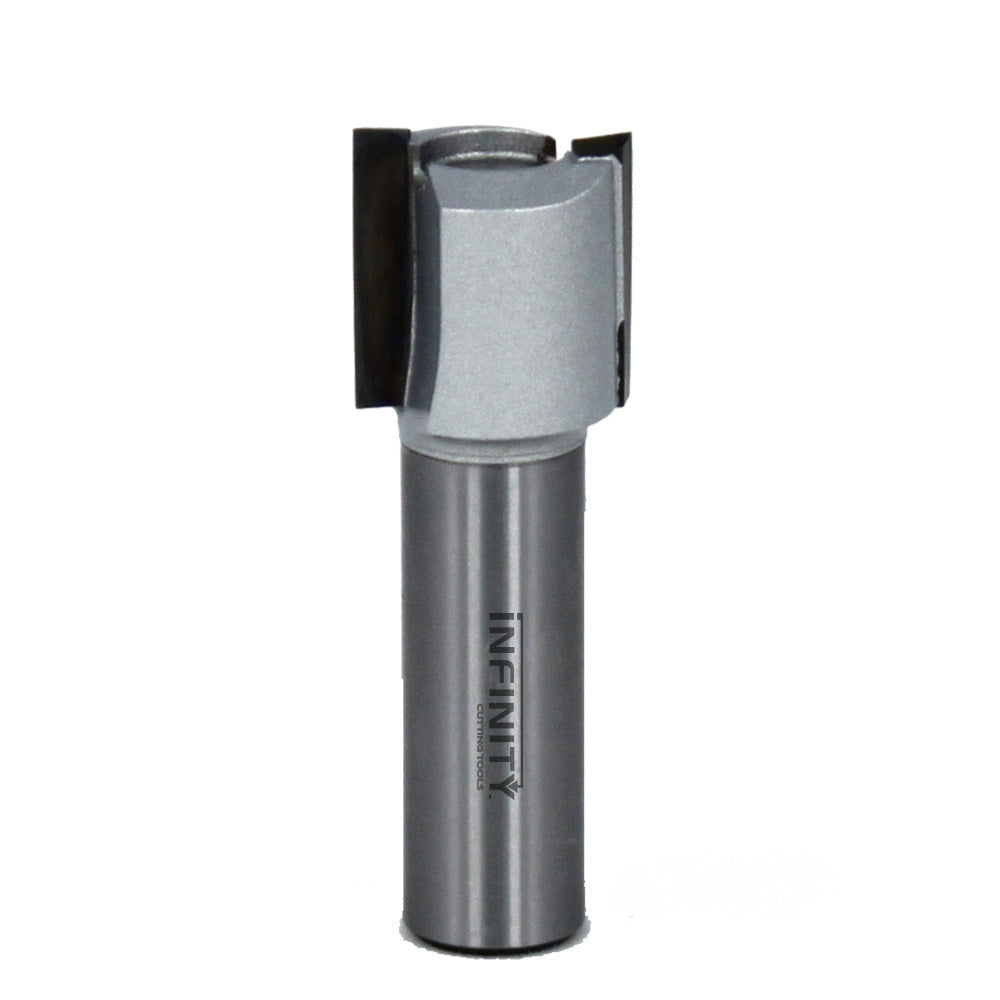Carbide-tipped straight router bit for woodworking on white background