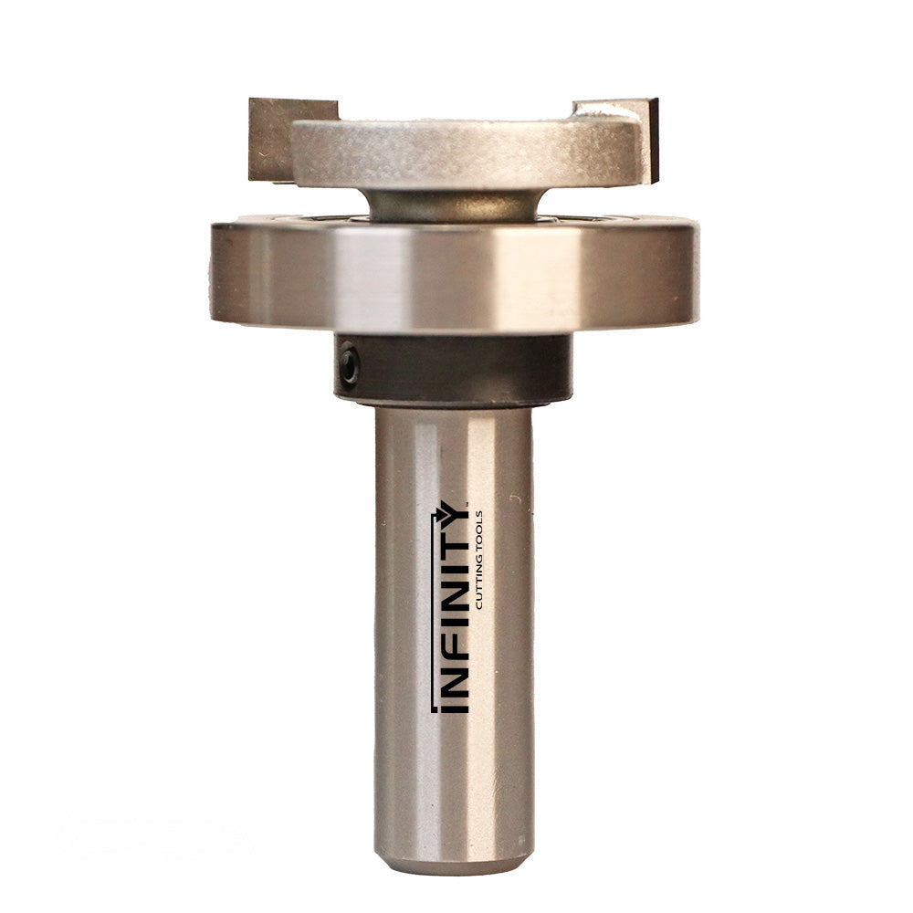 Carbide-tipped slot cutter router bit for woodworking, close-up on white background