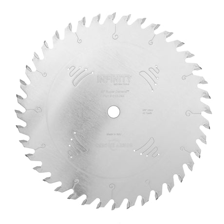 Infinity Tools 10-inch 40-tooth Super General table saw blade on a white background