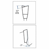 Saw blade tooth angle diagram showing 30 degree ATB and -5 degree hook angle for woodworking.