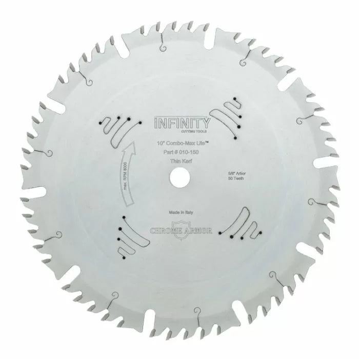 10-inch thin kerf combo saw blade with 50 teeth for woodworking