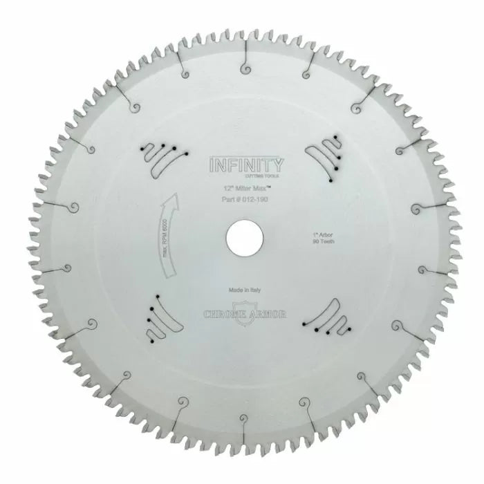 12-inch miter saw blade with 90 teeth and 1-inch arbor, precision woodworking tool