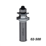 Carbide router bit with bearing, straight shank, labeled 02-500, for woodworking