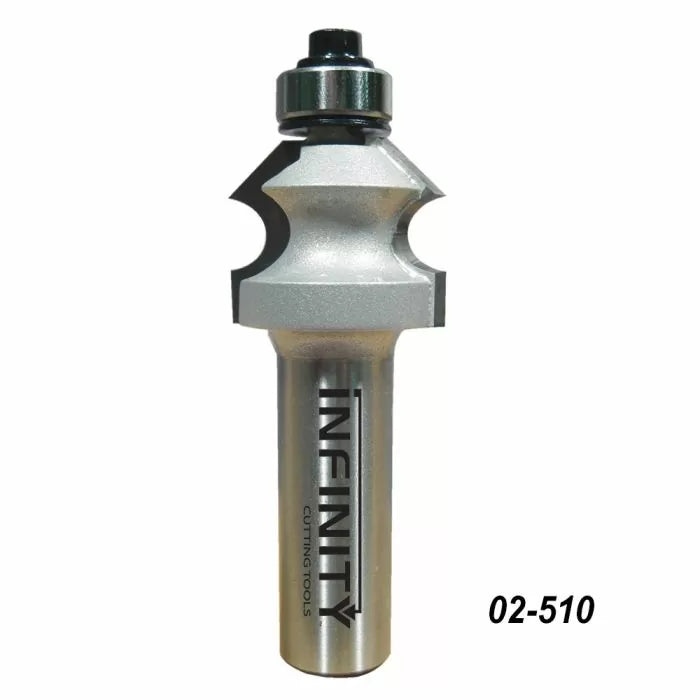 Roundover router bit with bearing, shown upright on white background, model 02-510.